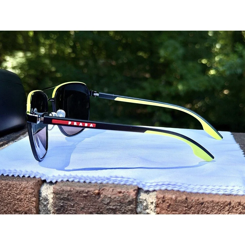Prada Linea Rossa PS 50YS Sunglasses Matte Black Neon Yellow Aviator 62mm W/ COA